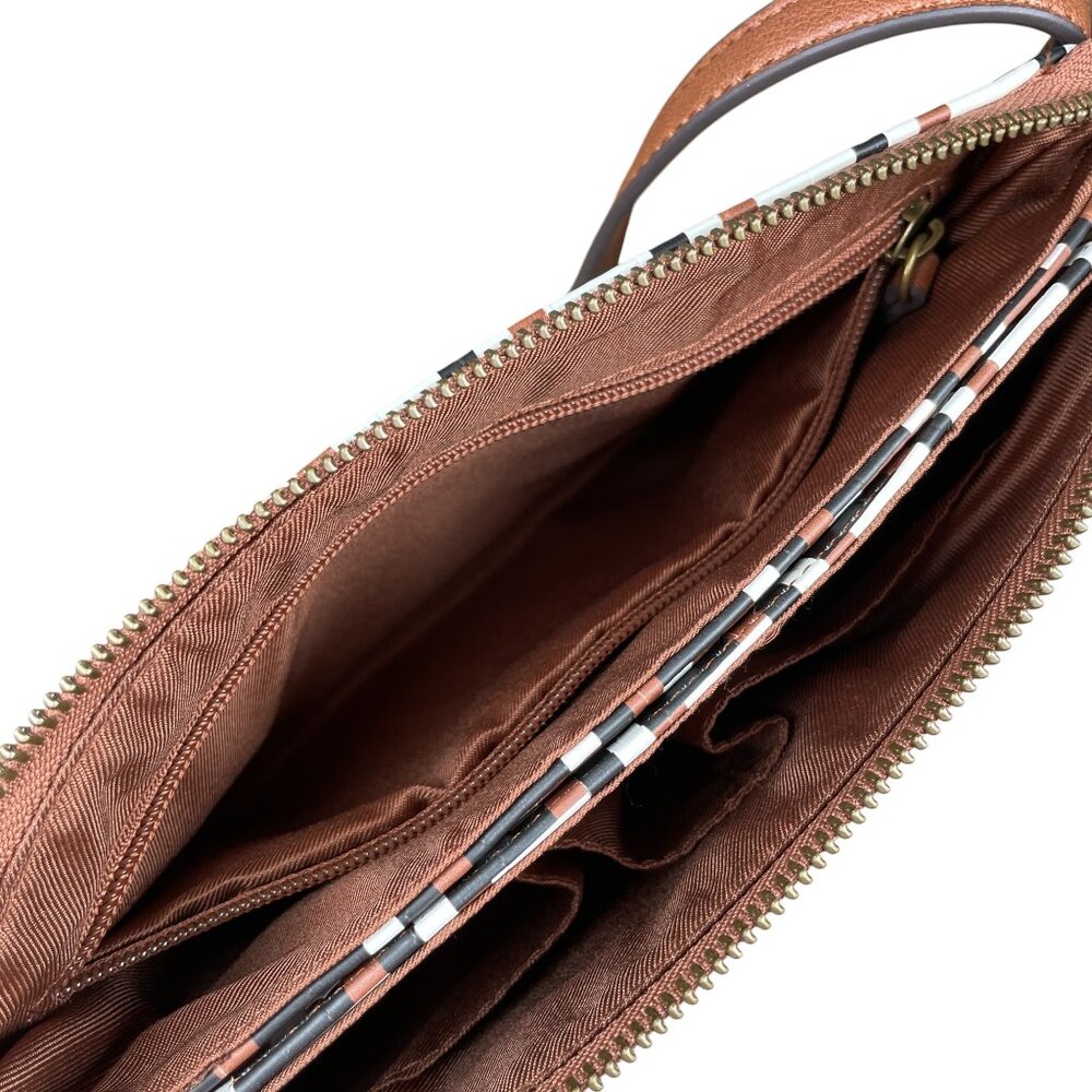 Frye & Co Faux Leather Brown Black & White Print Women's Crossbody Shoulder Bag - Picture 10 of 16